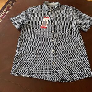 NWT! Tailor Vintage Men's Button Up Short Sleeve Shirt, Dark Blue, Size M